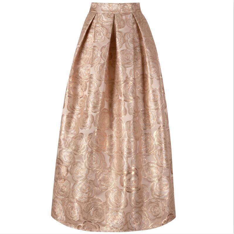 Neophil 2019 Señoras Estampado Floral Vintage Faldas Largas De La Cintura Alta Bola De Bola Plisada Flote Gold Pink SAIA MS1020 J190507 De € | DHgate