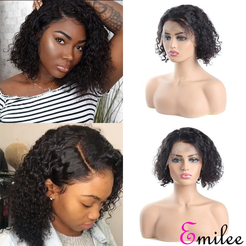 Emilee Short Curly Bob Wigs For Black Women Half Lace Human Remy