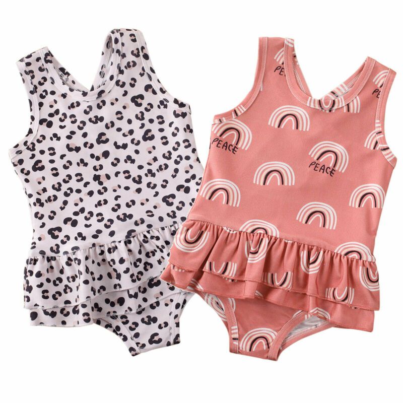 girls leopard print swimming costume