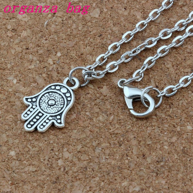 Womens Pendant Necklace 15pcs//Lots Antique Silver Hamsa Hand Alloy Charms Pendant Necklaces Jewelry DIY 23.6inches Chains