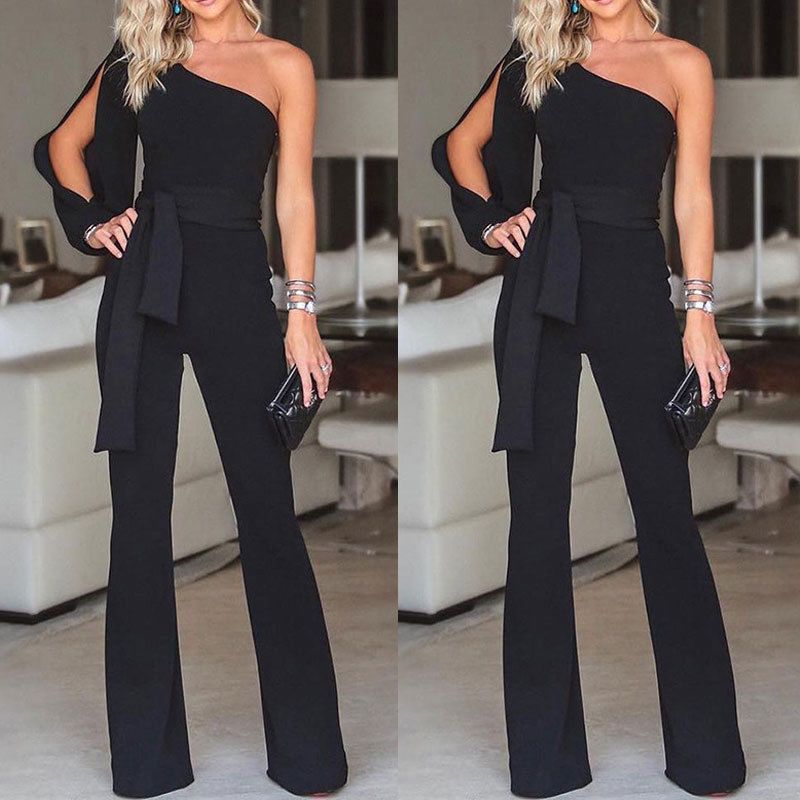 Compre Macacões Para As Mulheres 2018 Moda Macacão De Mulheres Partido Clubwear Playsuit Macacão De Perna Larga Um Ombro Calças Compridas Calças De Bidalina, $101,2 | Pt.Dhgate.Com