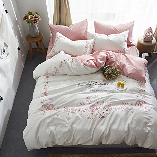 Winlife Vintage Floral Embroidery Bedding Set Girls Duvet Cover