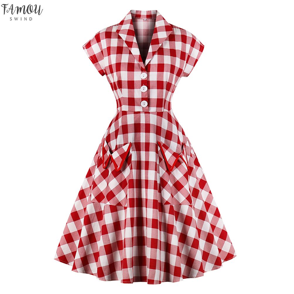 Compre Mulheres Vestido Anos 60 Audrey Hepburn Vintage Elegante De Seleção Imprimir Botão Festa De Verão Vestido De Bolso Dois Vestidos De Festa De Your10, $124,14 | Pt.Dhgate.Com