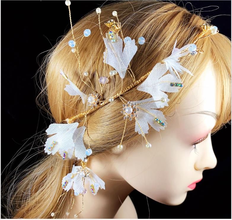 White Leaf Headdress Korean Bride Princess Bride Tiara White Yarn