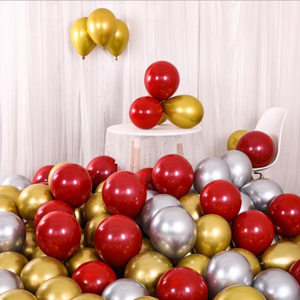 Red Silver Gold Metallic Latex Balloons Pearly Metal Balloon Gold ...