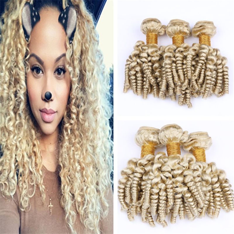 613 Blonde Aunty Funmi Curly Human Hair Weave 3 Bundles Platinum