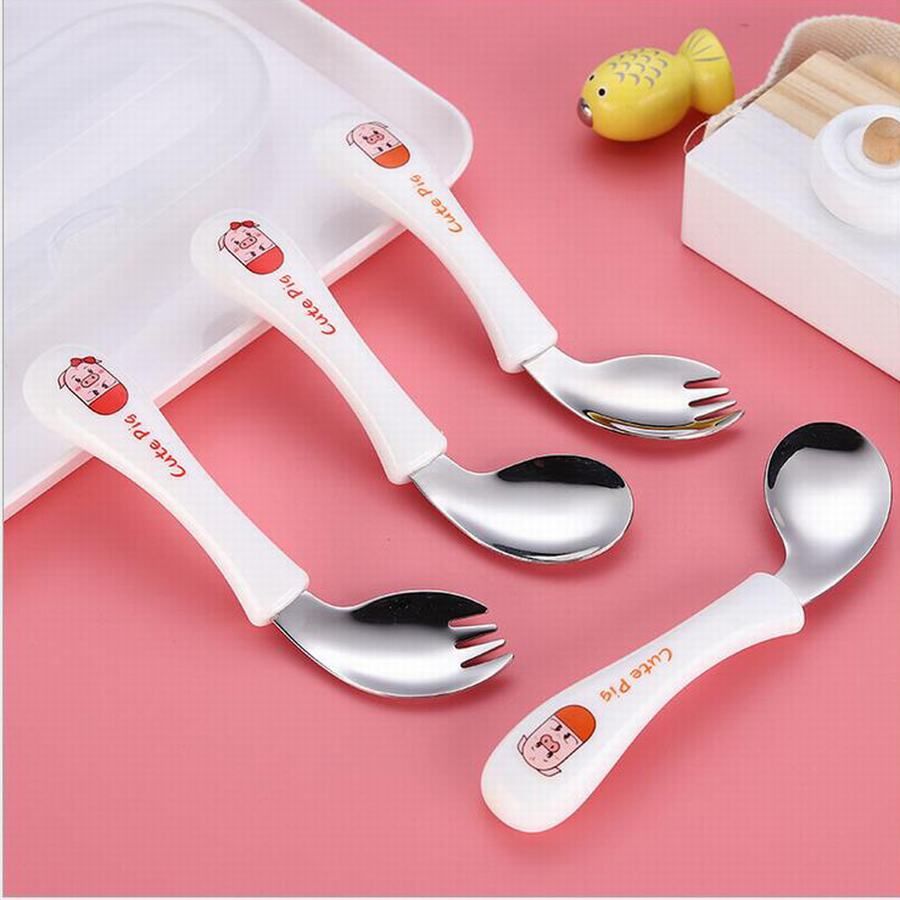 Baby Food Feeding Dinnerware Stainless Steel Cute Cartoon Spoon Set 8C