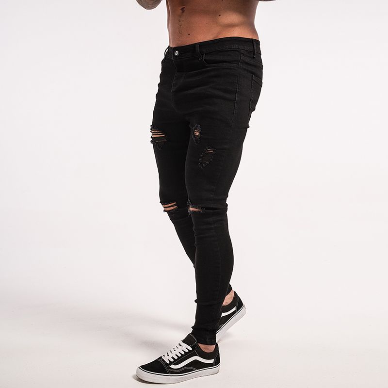 Super para los individuos masculinos negros ajustados jeans para grandes apretado Negro