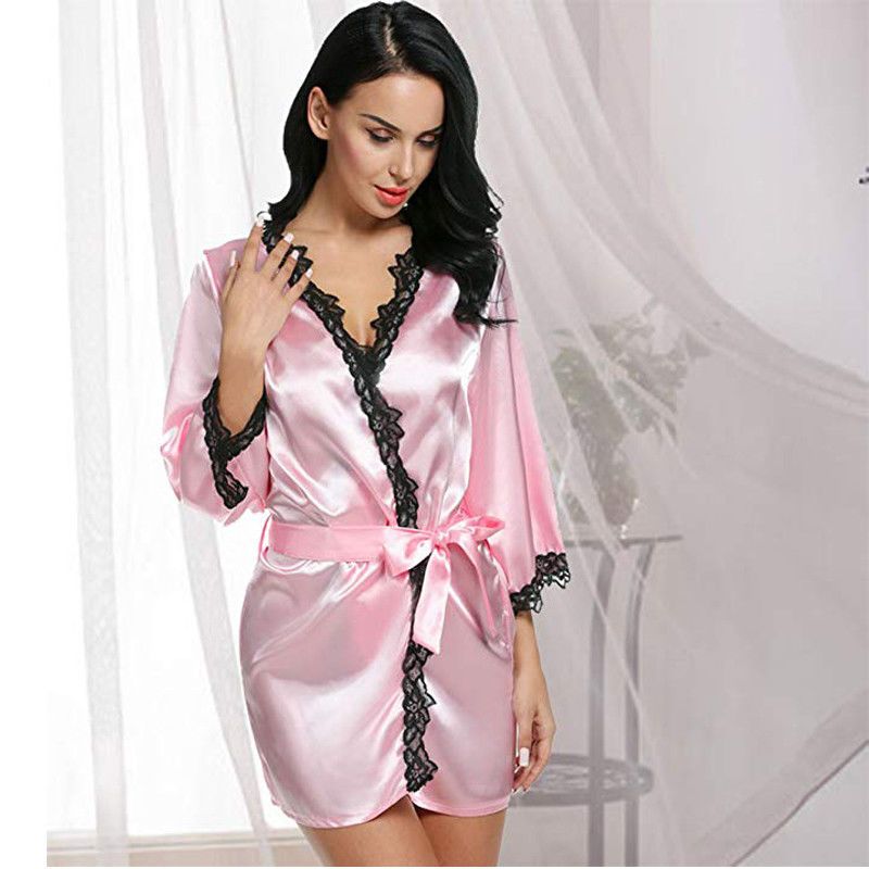 2021 Fashion Womens Silk Satin Robe Lingerie Sleepwear Bathrobe Bandage ...