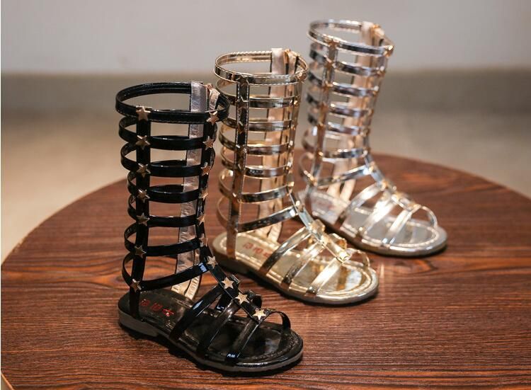 2018 UK Girls Kids Toddler Sandals Shoes Roman STAR High-top Summer Gladiato HOT