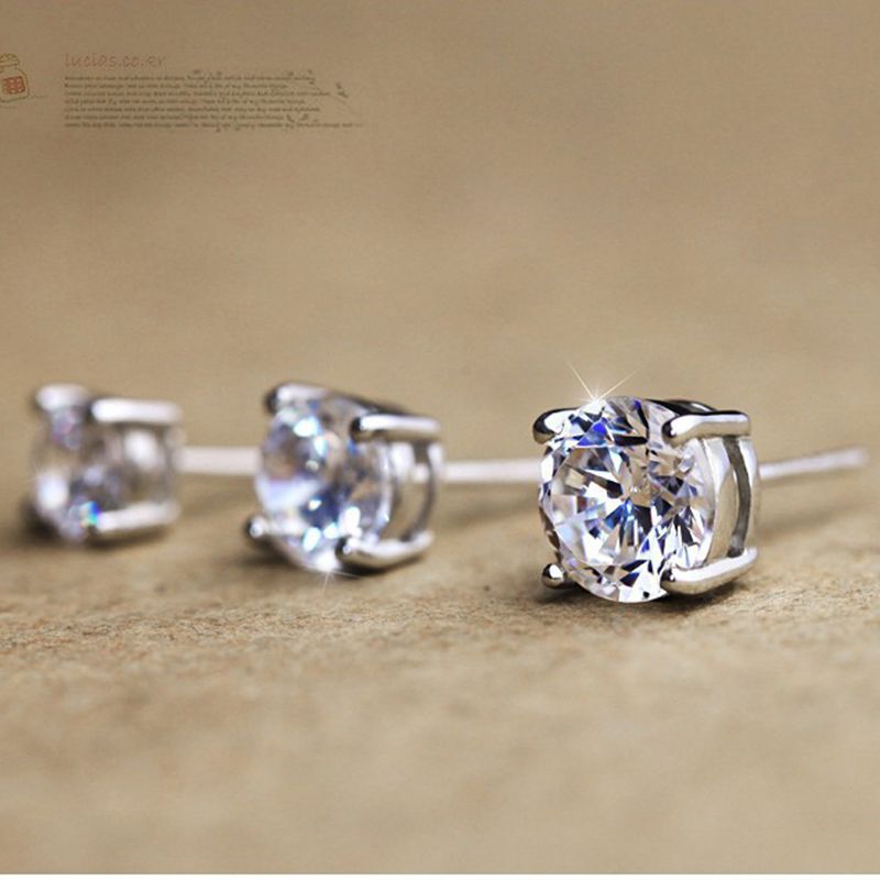 1 Karat Rhinestone Ear Studs Women's S925 Sterling Silver