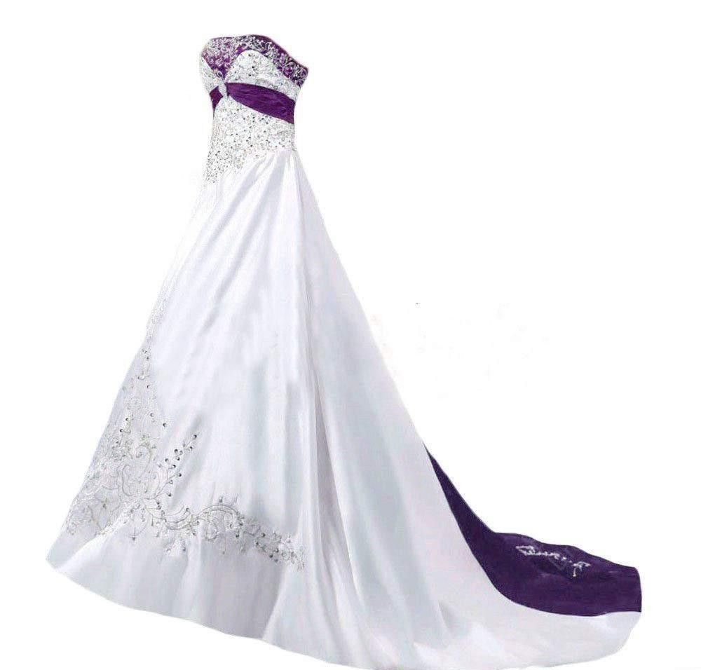 Elegante trouwjurken 2021 een strapless borduurwerk wit paars bruidsjurk op maat gemaakte elegante bruiloft