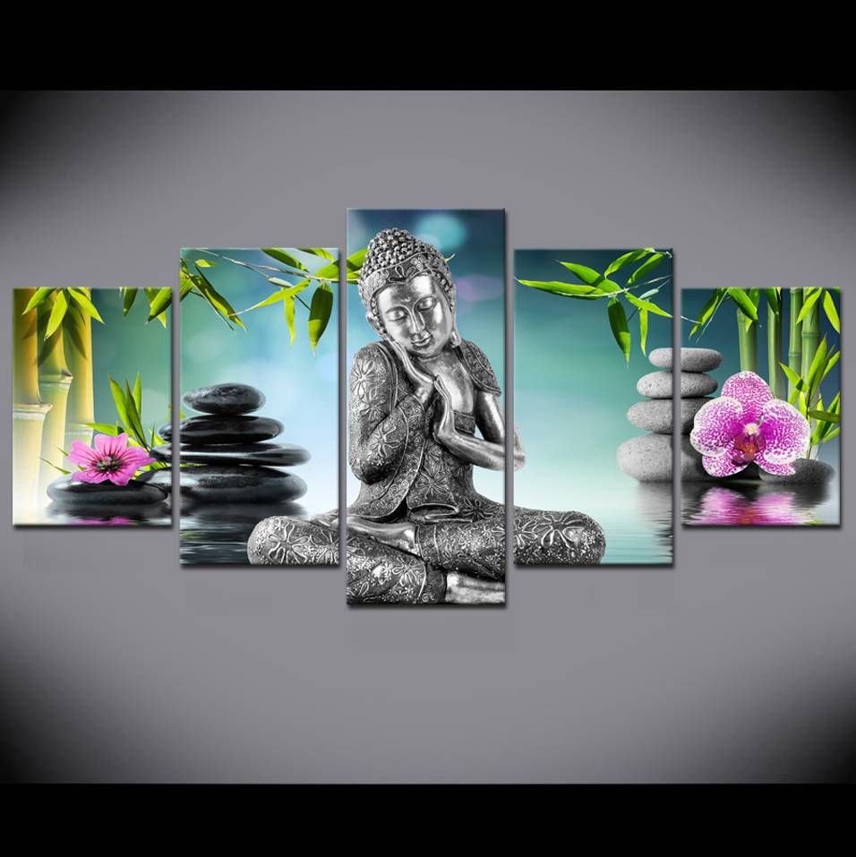 Acheter Pas Cher 5 Pieces Bouddha Toile Mur Art Peinture Pour Chambre Decor De Lit Moderne Bouddha Orchidee Bambou Eau Zen Imprimer Image No Frame Du 6 94 Fr Dhgate