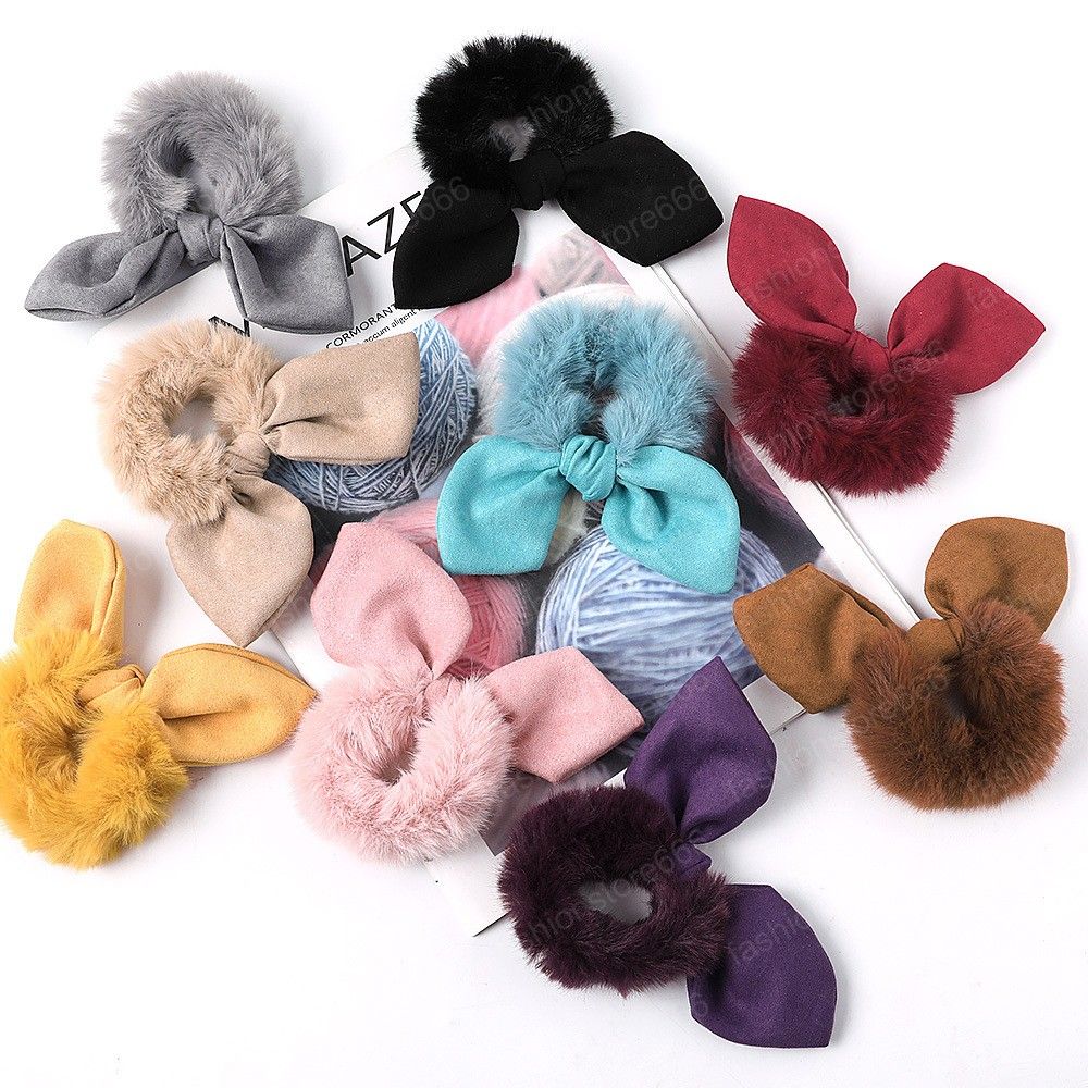 2020 Bunny Ears Scrunchies Faux Rabbit Hair Scrunchy Women Elastic Hair