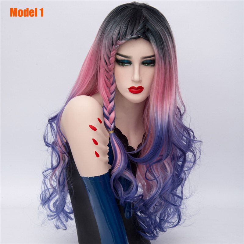 Long Braids Cosplay Wigs For Women Rainbow Ombre Braiding Synthetic Wavy Wig Natural Purple Blue Pink Hair African Wigs Synthetic Wigs With Bangs From Yaminghairstorte 12 81 Dhgate Com