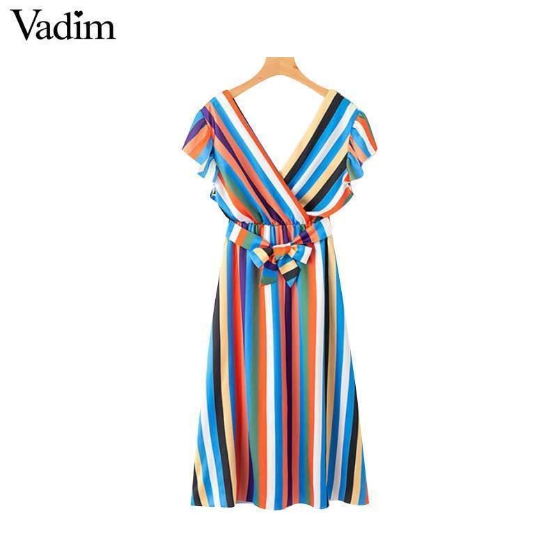 vestido midi listrado colorido