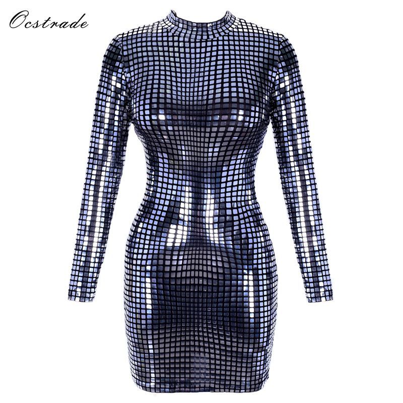 silver sequin high neck bodycon dress