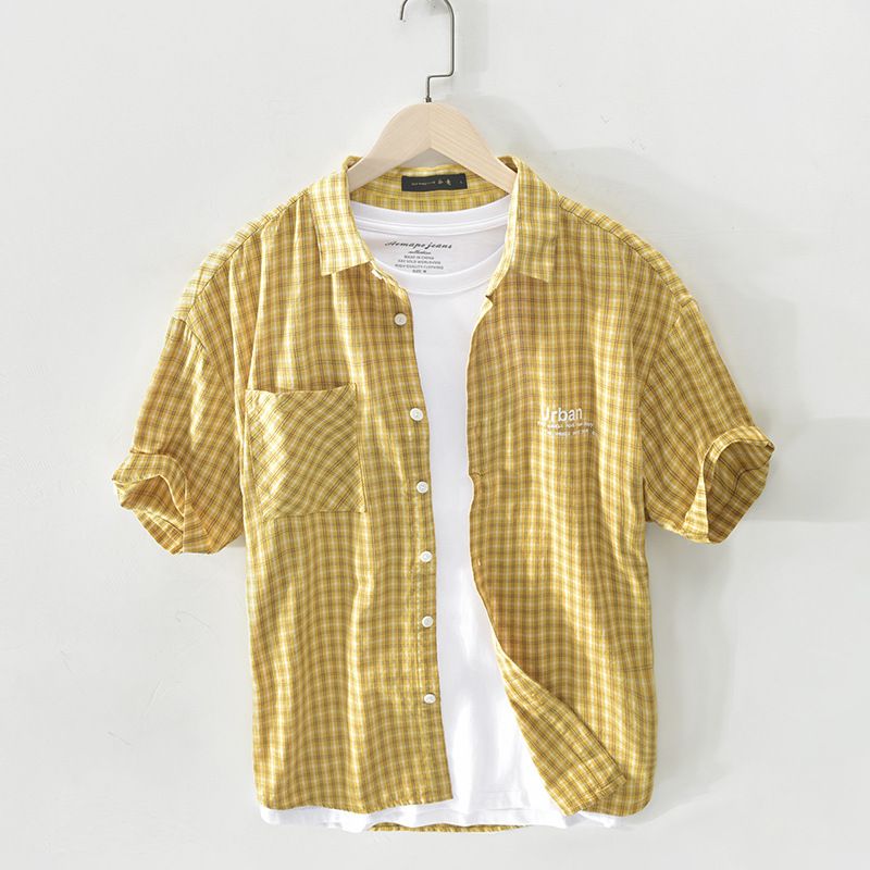 Freely Mens Buttoned Small Plaid Turn-Down Collar Long Sleeve Work Shirt