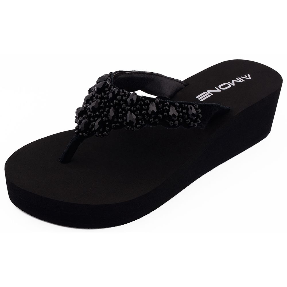 black rhinestone flip flops