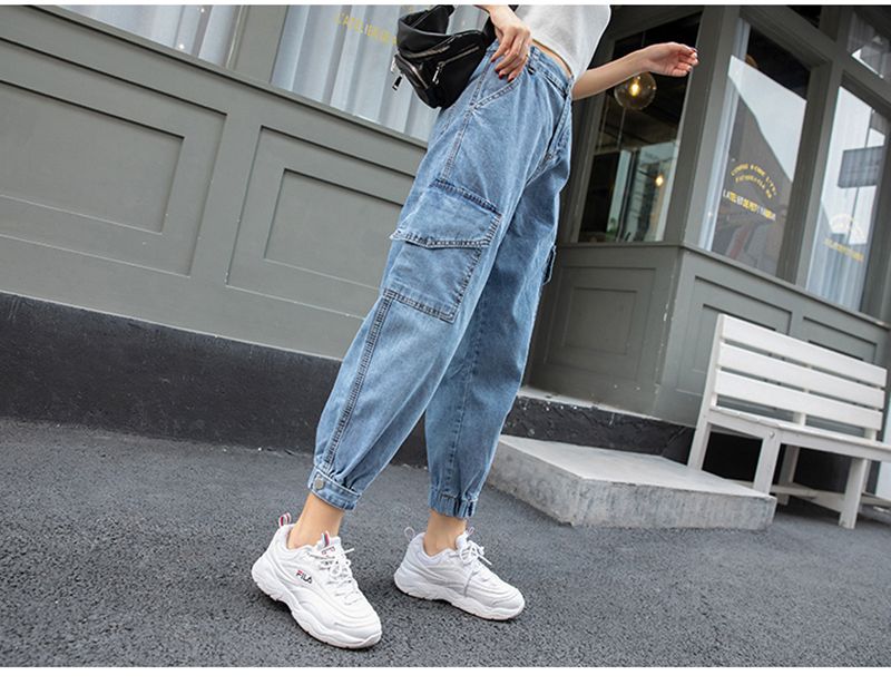 womens denim cargo joggers