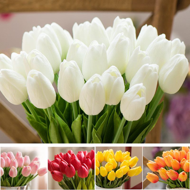 1 pieza tulipanes rojos falsos tulipán de seda flores artificiales tulipanes  para la decoración del hogar
