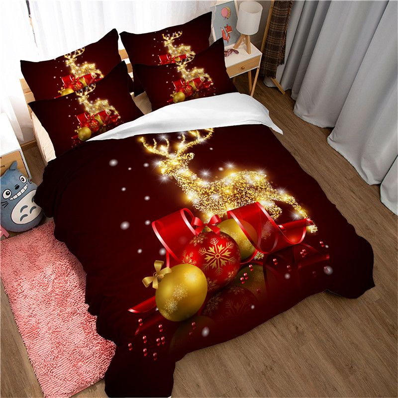 Luxury Bedding Set Single Size Christmas Red Duvet Cover Set With