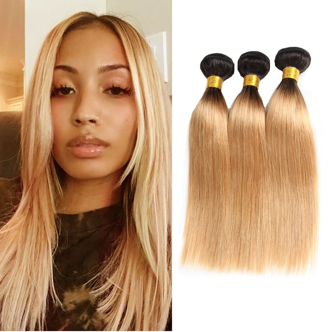 Dressmaker Ombre Human Hair Bundles Silky Straight Two Tone