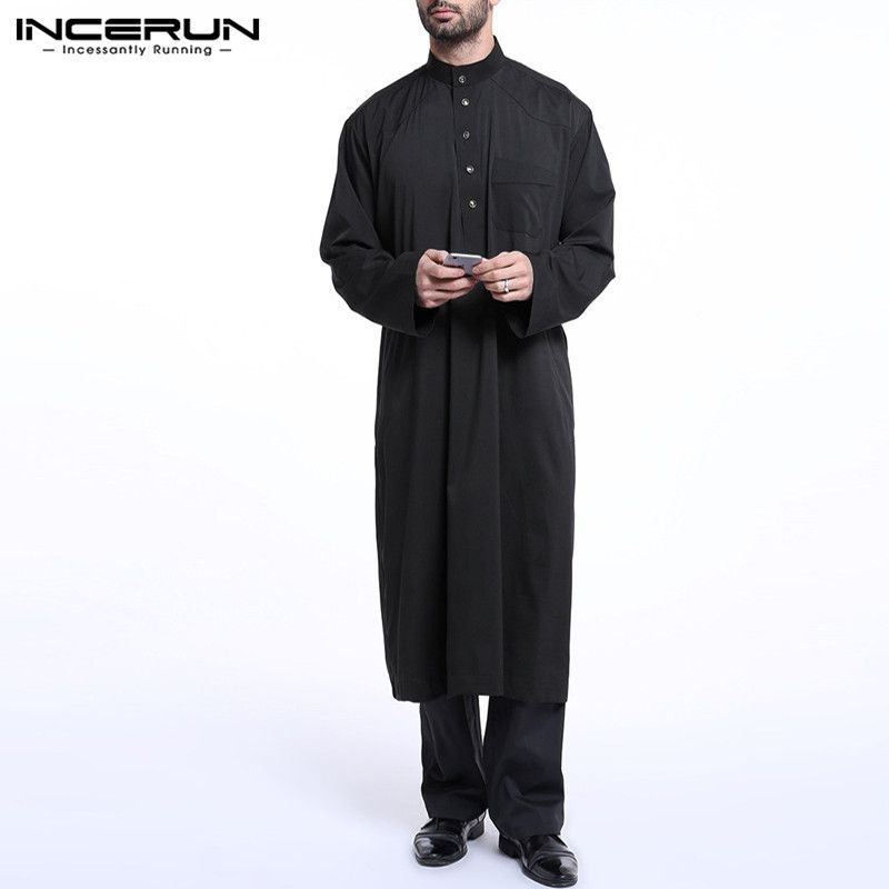Compre Incerun Para Hombre Musulmán Arábigo Saudita Thuebe Kaftan Vestido Roba Manga Larga Jubba Thobe Hombres Saudita árabe Musulmán Ropa Islámica 5xl 2020 A 15 7 Del Dennicome Es Dhgate Com