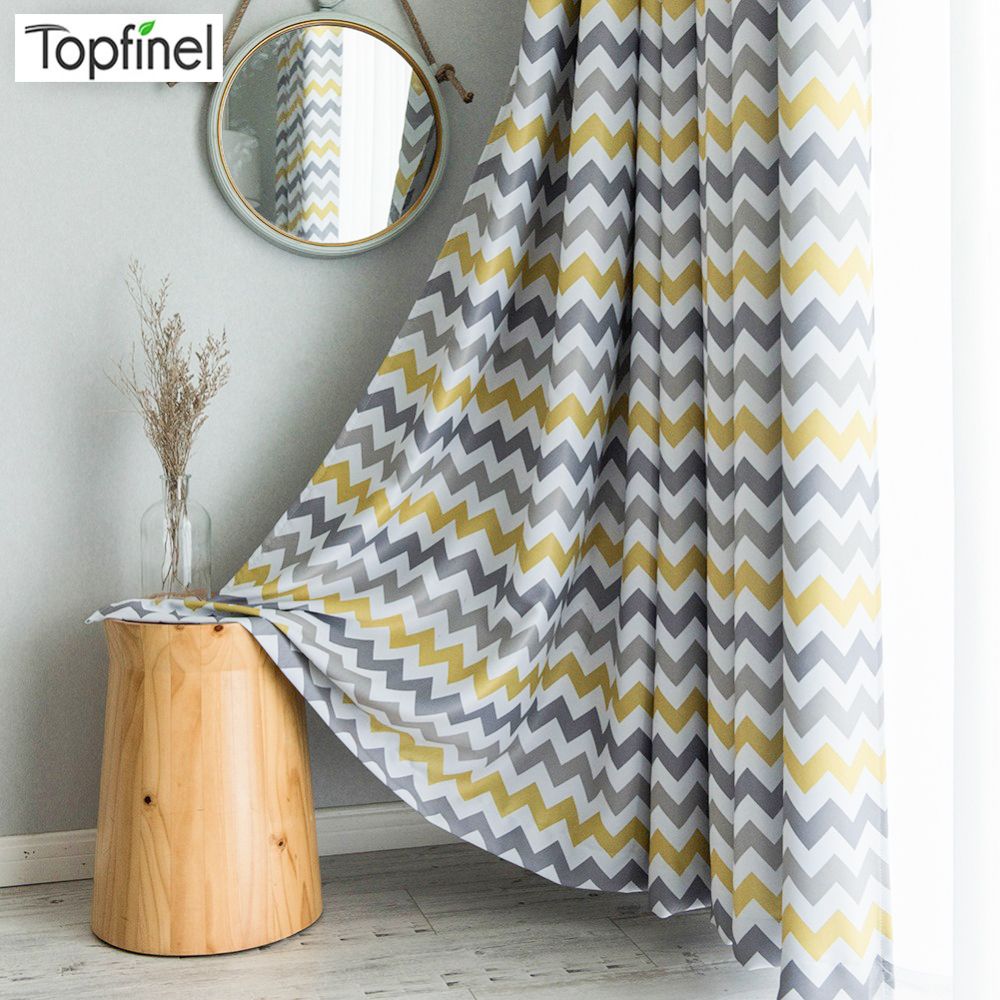 2019 Curtain Topfinel Printed Geometric Wave Blackout Drapes For