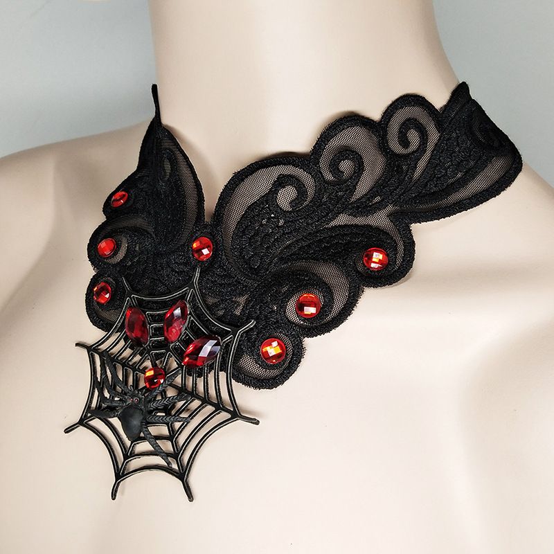 Gothic Leather Spider Web Choker Halloween Necklace