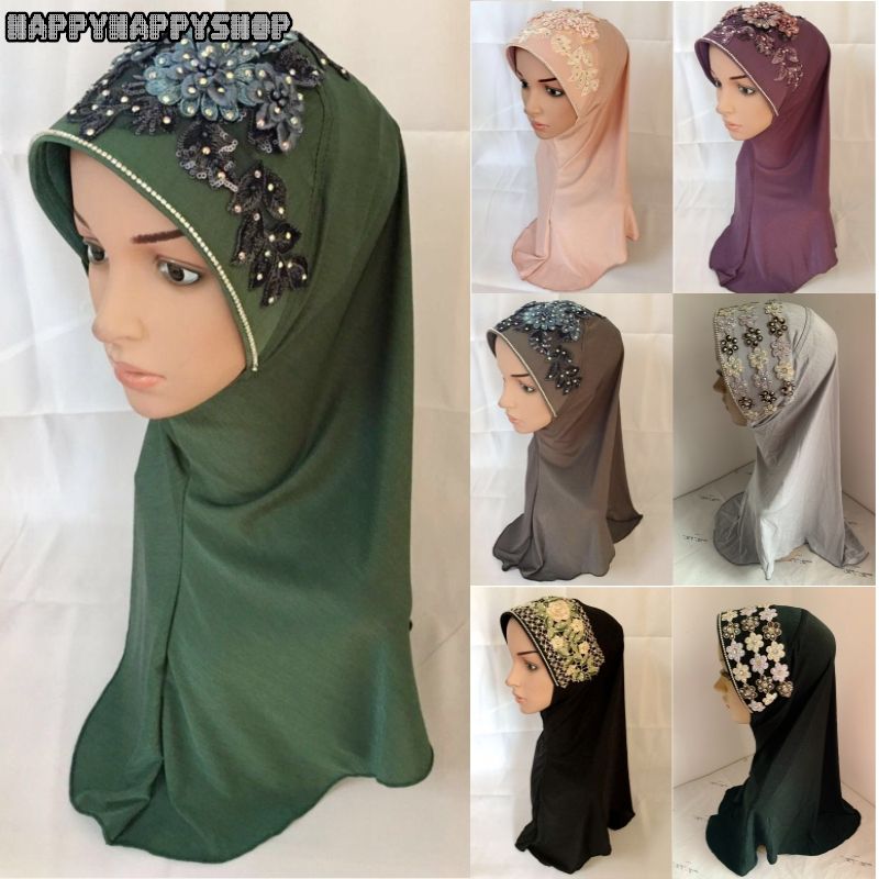 Womens Ladies Muslim Beaded Long Head Wrap Hijab Shawls Head Scarf Shayla Turban