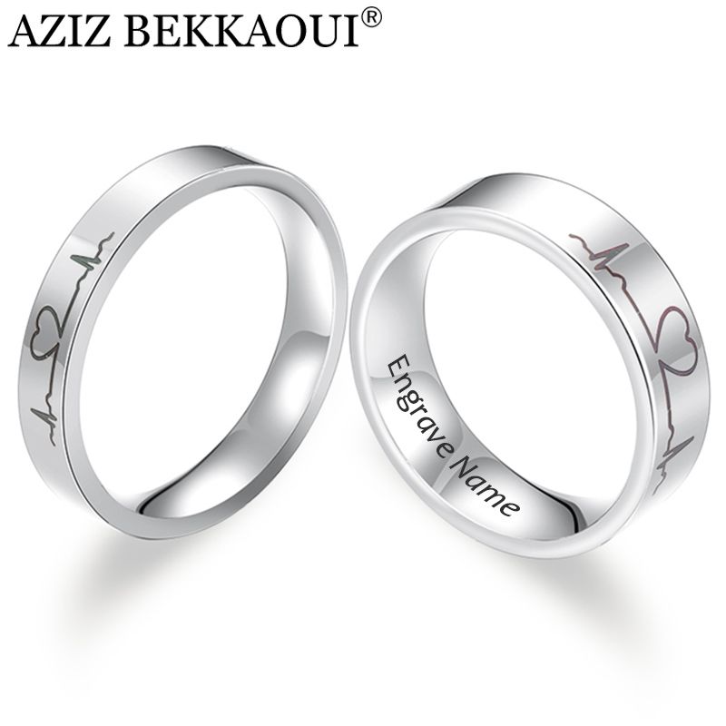 Grabado nombre pareja anillos acero inoxidable comodidad ajuste anillo láser grabado médico símbolo boda