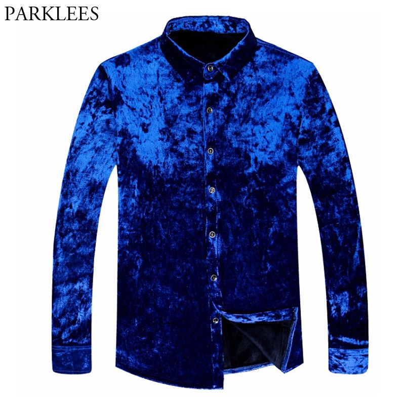 Satin Al Egilim Kraliyet Mavi Kadife Gomlek Erkekler 2018 Kis Yeni Slim Fit Flecce Astarli Gomlekler Erkek Casual Sicak Yuksek Kali Tl451 13 Dhgate Comda