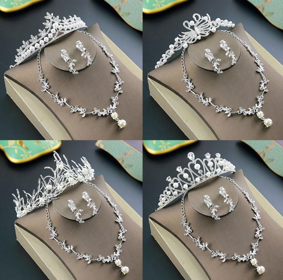 Tiaras Juego de Joyas Tiaras Corona Aretes Collar Nupcial Accesorios Perlas Brillantes