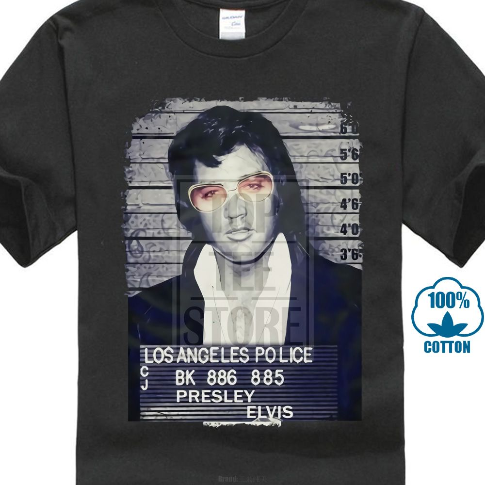 conocido internacional Buena voluntad Elvis Presley King of Rock Jail Photo camiseta estampada en negro Fn9352  Quality Print New Summer
