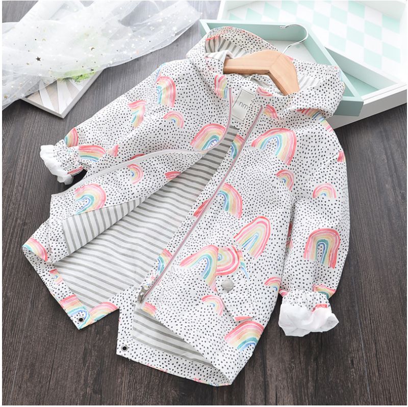 Baby Girls Coat Cute Kids Rainbow Dots Printed Zipper Jacket