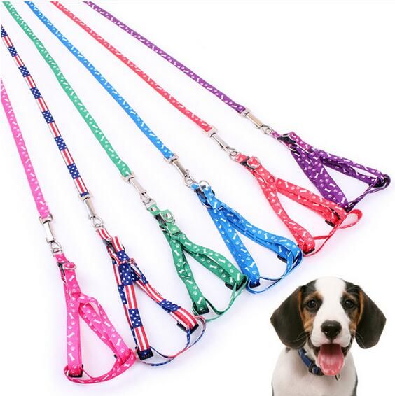 Colors Random Paws Print Rope Small Pet Dog Lead Leash Harness Vest HI 