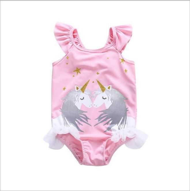 2020 2019 Kids Swimwear With Cap Cartoons Baby Unicorn One Pieces