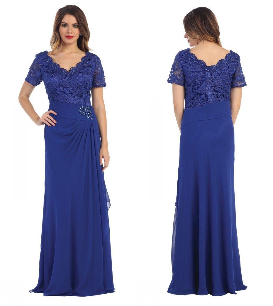 Royal Blue Beaded Lace Sheath Mother Of The Bride Dresses Cheap Chiffon