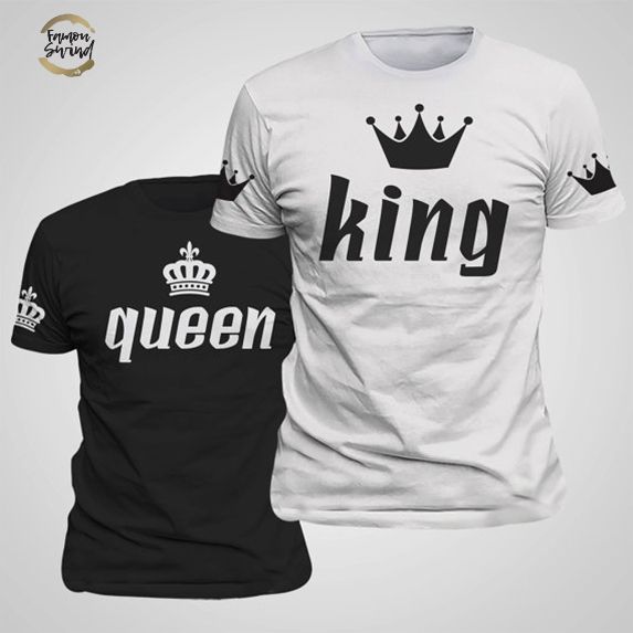 King Queen Lovers Tee T Shirt Imperial Crown Printing Couple