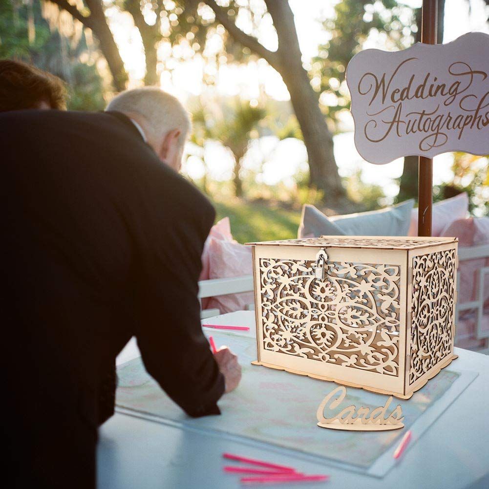 Wedding Card Box With Lock Rustic Wooden Card Holder With Card Holder For  Wedding Reception, Baby Shower Party, Type 2