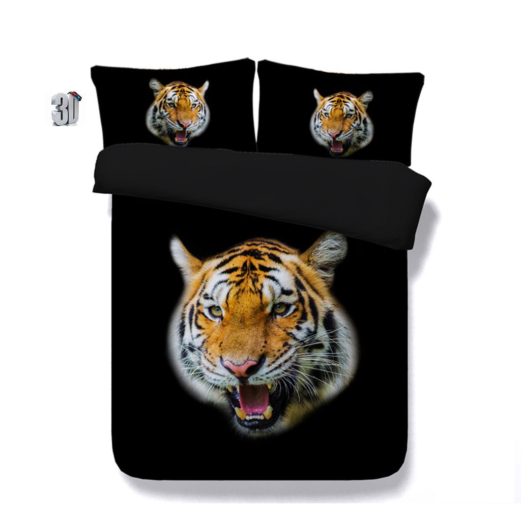 Black White Tiger Animal 3D Duvet Quilt Cover Polyester Printed Bedding Set