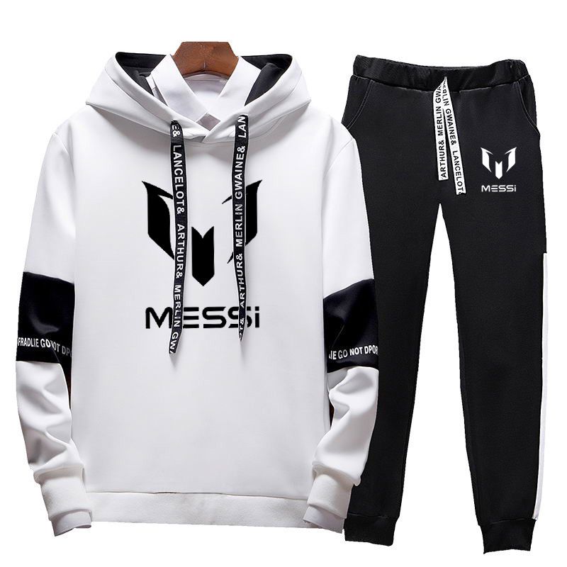 2019 nueva ropa deportiva Messi Ropa deportiva los hombres de dos piezas con capucha de lana de algodón de piezas + pantalones deportes traje hombres