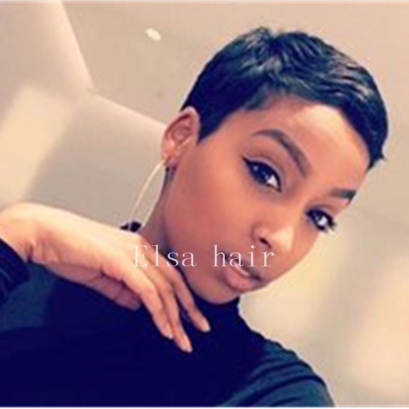 100 Remy Human Hair Bump Wigs Short Straight Black Wigs Pixie Cut Wigs For Black Women Short Human Hair Wig Lacefront Thin Skin Wigs From Zl7011