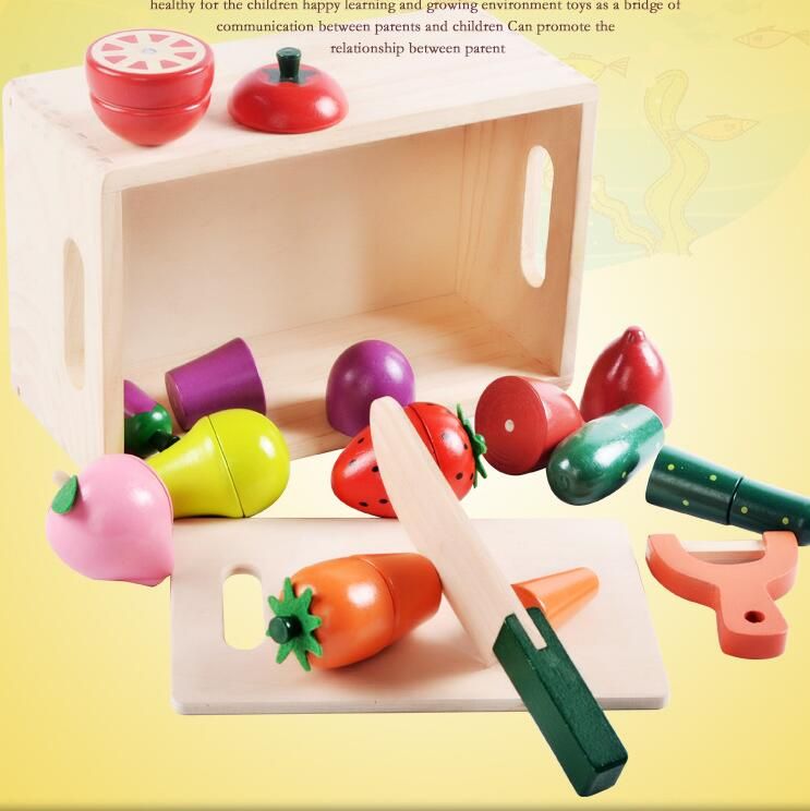 wooden play food cutting fruit set