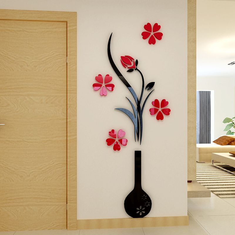 Acrylic Decoration Wall Sticker Poster Home Decor Bedroom living 3D vase flower Acrylic Decoration Wall Sticker Poster Home Decor Bedroom living 3D vase flower