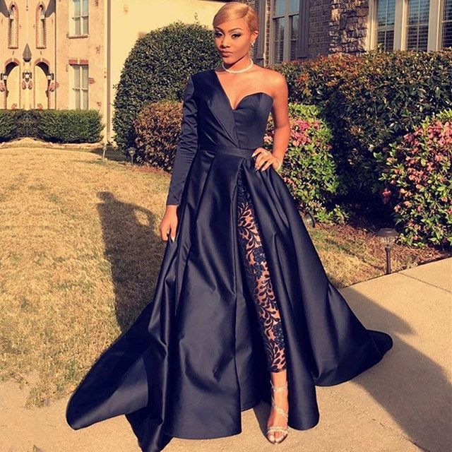 evening jumpsuit with train