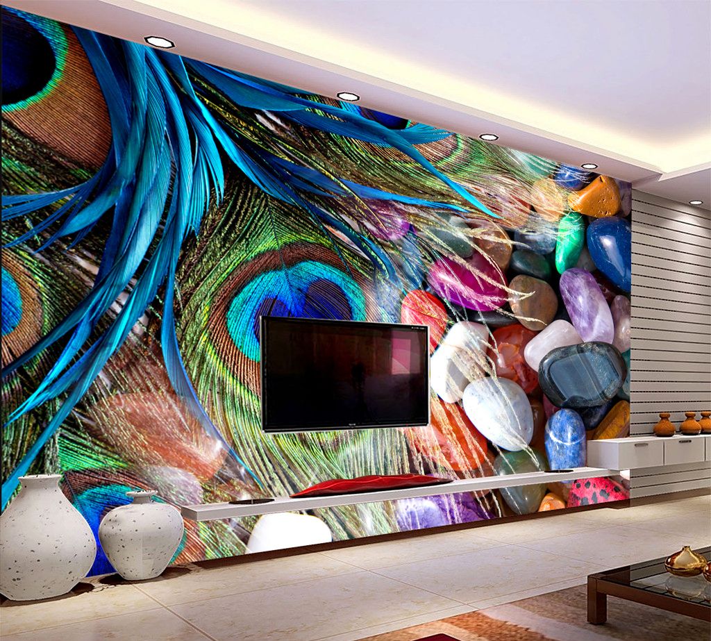 Beautiful feather color stone TV background wall custom wallpaper you like