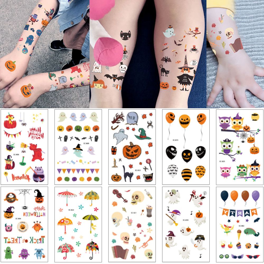 6 Piezas De Tatuajes Temporales De Halloween Surtidos De 6 Piezas De Tatuajes Temporales De Halloween Surtidos De
