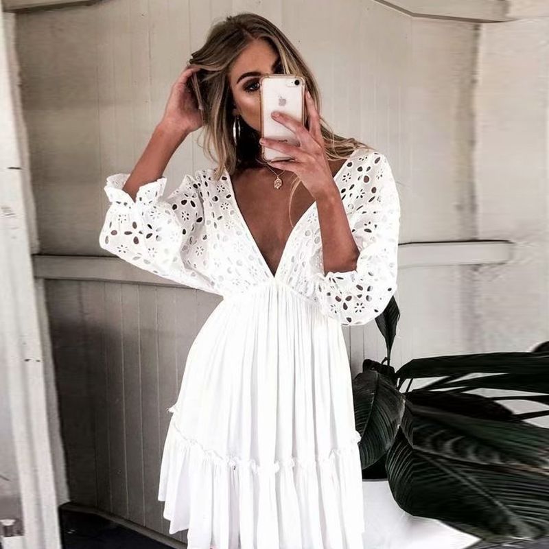 white v neck sundress